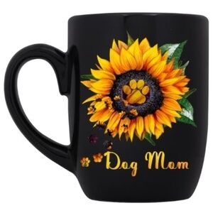 Dog Mom Sunflower Black Coffee Cup Mug